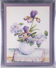 Vintage Art Nouveau Watercolor On Paper "Flowers In Vase"
