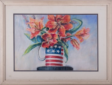 Early 20th C. Impressionist Pastel On Paper "Flowers In Cup"
