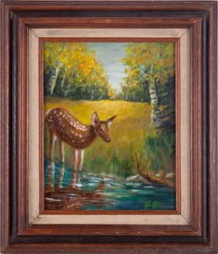 VIntage Realist Oil On Board "Deer"