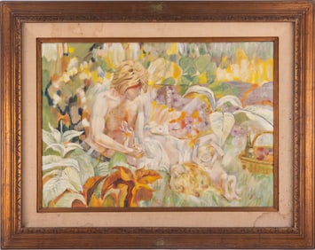 Vintage Impressionist Oil On Canvas "Mother And Babies"