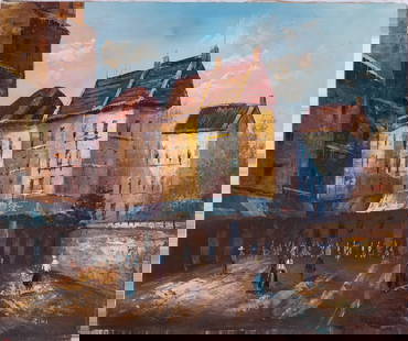 Vintage Scenic Oil On Canvas "Town Street Scene": Title: Town Street SceneMedium: Oil On CanvasSize: 20 x 24 inchesAge: VintageCondition: Great Overall AllSignature: SignedProvenance:Collection From Glen CoveCombined shipping rate available. For affo
