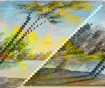 Vintage Scenic Oil On Canvas "Tree Near Lake": Title: Tree Near LakeMedium: Oil On CanvasSize: 20 x 24 inchesAge: VintageCondition: Great Overall AllSignature: SignedProvenance:Collection From Glen CoveCombined shipping rate available. For afforda