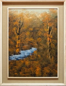 Large Early 20th Century impressionist Oil On Board "Autumn Trees"