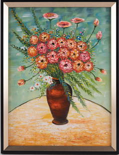 Hand Painted Impressionist Oil On Canvas "Flowers In Vase": Title: Flowers In VaseMedium: Oil On CanvasSize: 16 x 12 inchesFrame: 17 x 13 inchesAge: Hand PaintedCondition: Great Overall AllProvenance:Combined shipping rate available. For affordable buyer-arran
