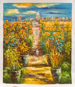 Impressionist Acrylic On Canvas "Country Path"