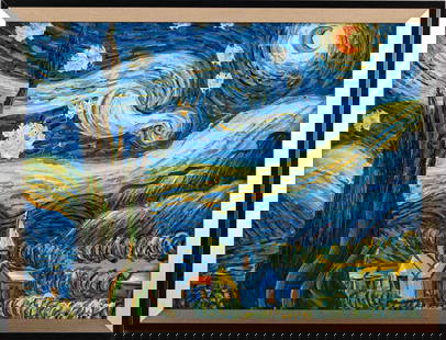 After Van Gogh Acrylic On Canvas "Starry Night": Title: Starry NightMedium: Acrylic On CanvasSize: 16 x 12 inchesFrame: 17 x 13 inchesAge: Condition: Great, hand painted, please check photo for condition referenceProvenance:Combined shipping rate av