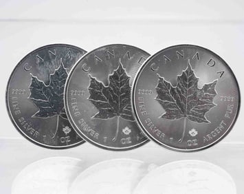 Lot Of 3 Canada Maple Leaf 1oz Silver Coins