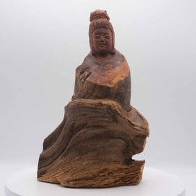 Antique Chinese Carved Wood Burl Deity Sculpture