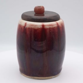 Antique Chinese Qing Dynasty Sang De Boeuf Oxblood Glaze Porcelain Jar With Lid