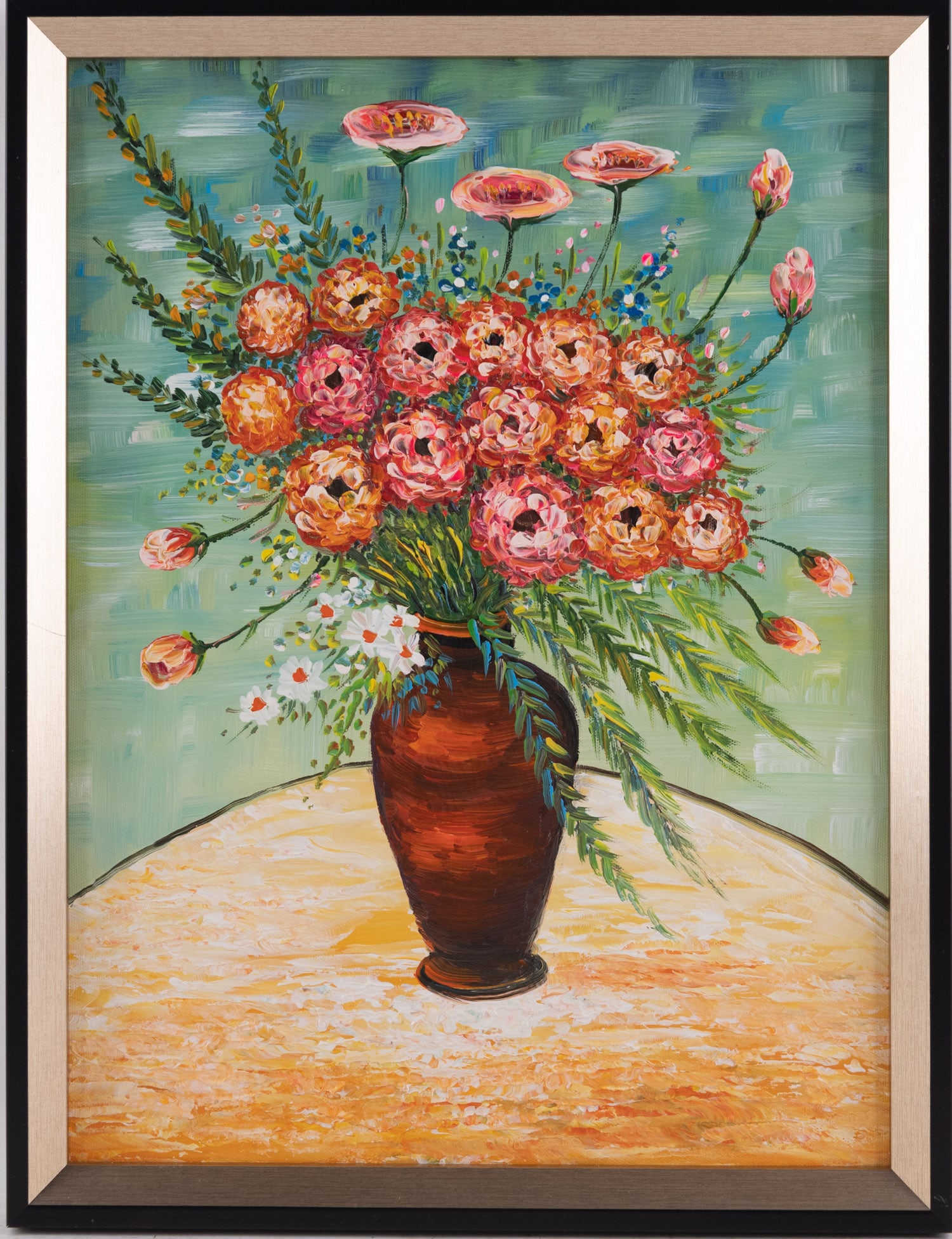 Hand Painted Impressionist Oil On Canvas "Flowers In Vase": Title: Flowers In Vase Medium: Oil On Canvas Size: 16 x 12 inches Frame: 17 x 13 inches Age: Hand Painted Condition: Great Overall All Provenance: Combined shipping rate available. For affordable buye