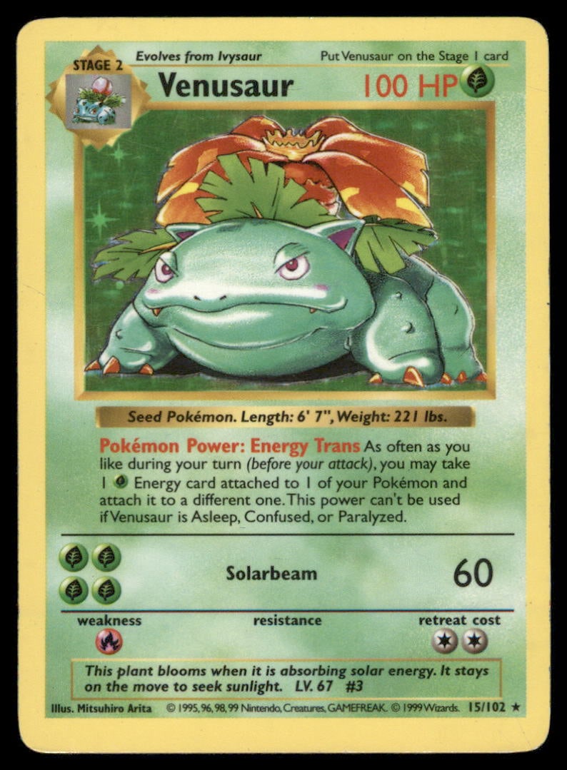 Venusaur Base Set (Shadowless) #015/102 Holo Pokemon Card (1 of 2)