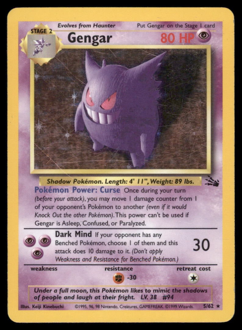 Gengar (5) Fossil #05/62 Holo Pokemon Card: We offer combined shipping on multiple items. Buyers may also arrange their own shipping. LiveShipping is a separate and independent option for shipping that is NOT a part of the auction house or thei