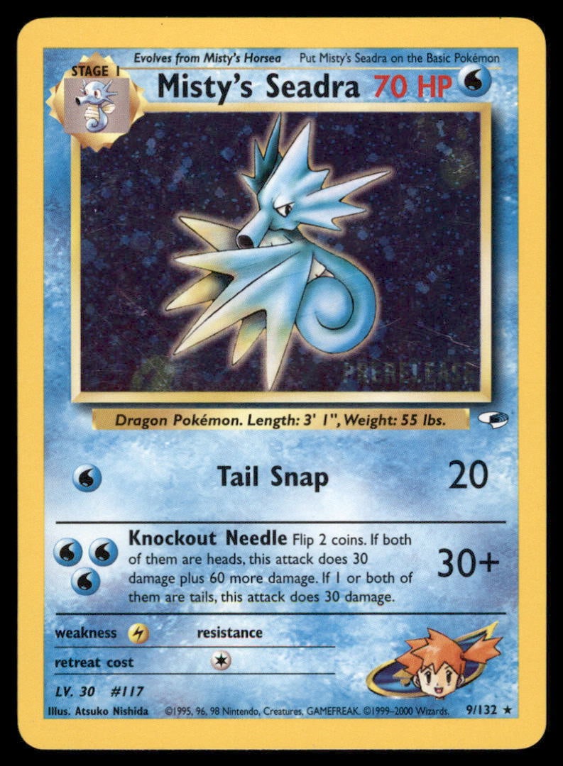 Misty's Seadra (Prerelease) WoTC Promo #009/132 Holo Pokemon Card: We offer combined shipping on multiple items. Buyers may also arrange their own shipping. LiveShipping is a separate and independent option for shipping that is NOT a part of the auction house or thei
