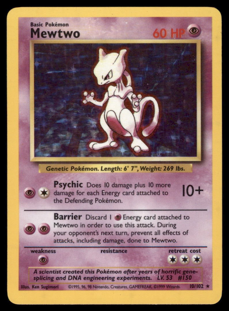 Mewtwo Base Set #010/102 Holo Pokemon Card (1 of 2)