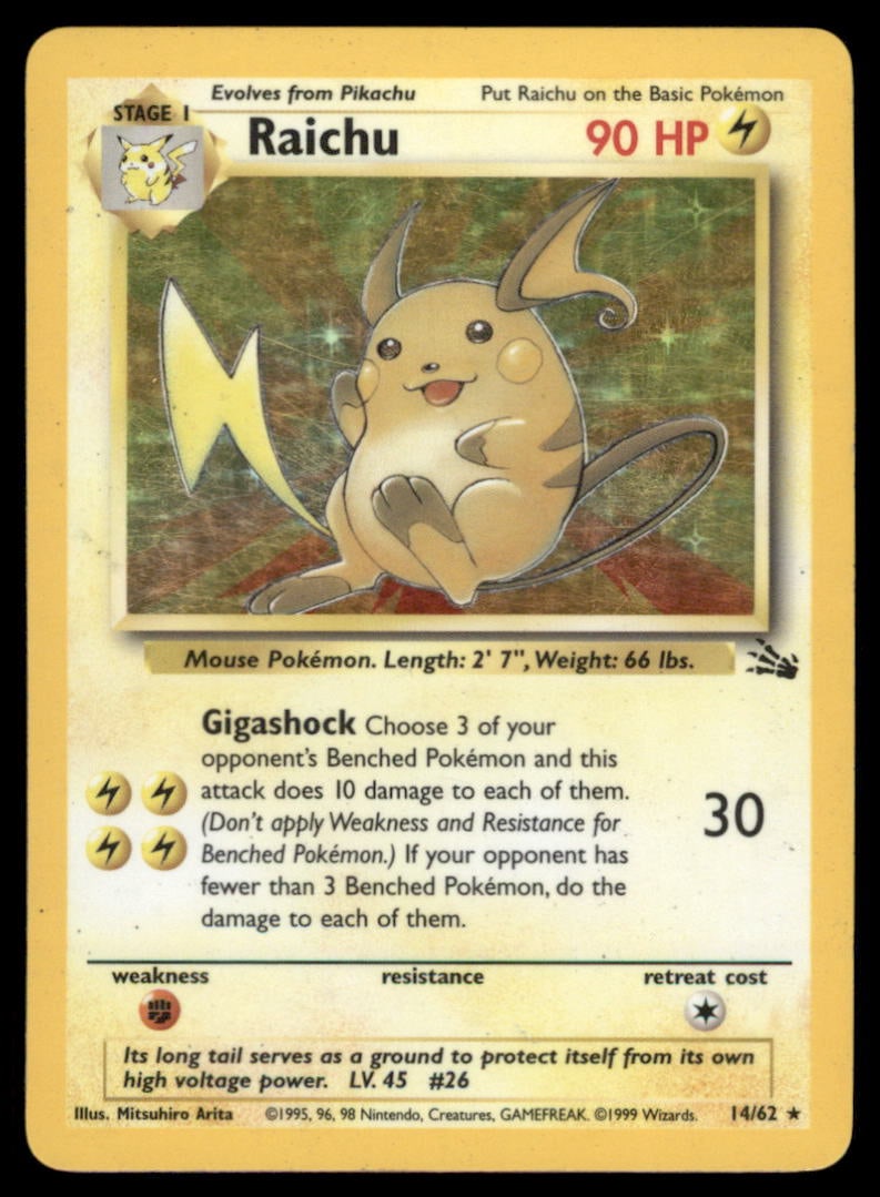 Raichu (14) Fossil #14/62 Holo Pokemon Card: We offer combined shipping on multiple items. Buyers may also arrange their own shipping. LiveShipping is a separate and independent option for shipping that is NOT a part of the auction house or thei