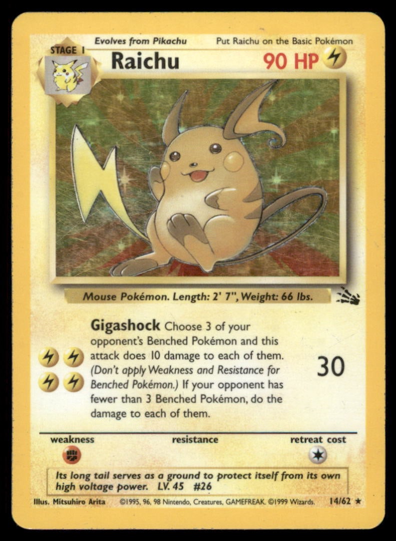 Raichu (14) Fossil #14/62 Holo Pokemon Card: We offer combined shipping on multiple items. Buyers may also arrange their own shipping. LiveShipping is a separate and independent option for shipping that is NOT a part of the auction house or thei