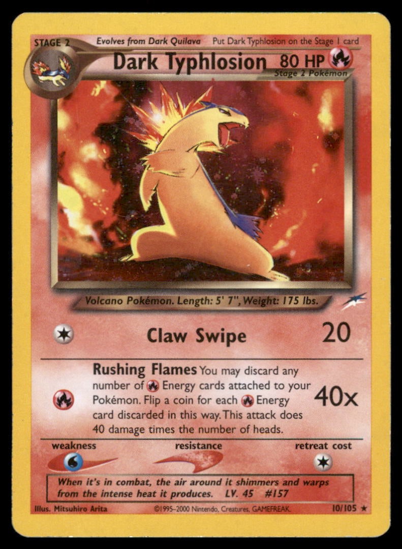 Dark Typhlosion Neo Destiny #010/105 Holo Pokemon Card: We offer combined shipping on multiple items. Buyers may also arrange their own shipping. LiveShipping is a separate and independent option for shipping that is NOT a part of the auction house or thei