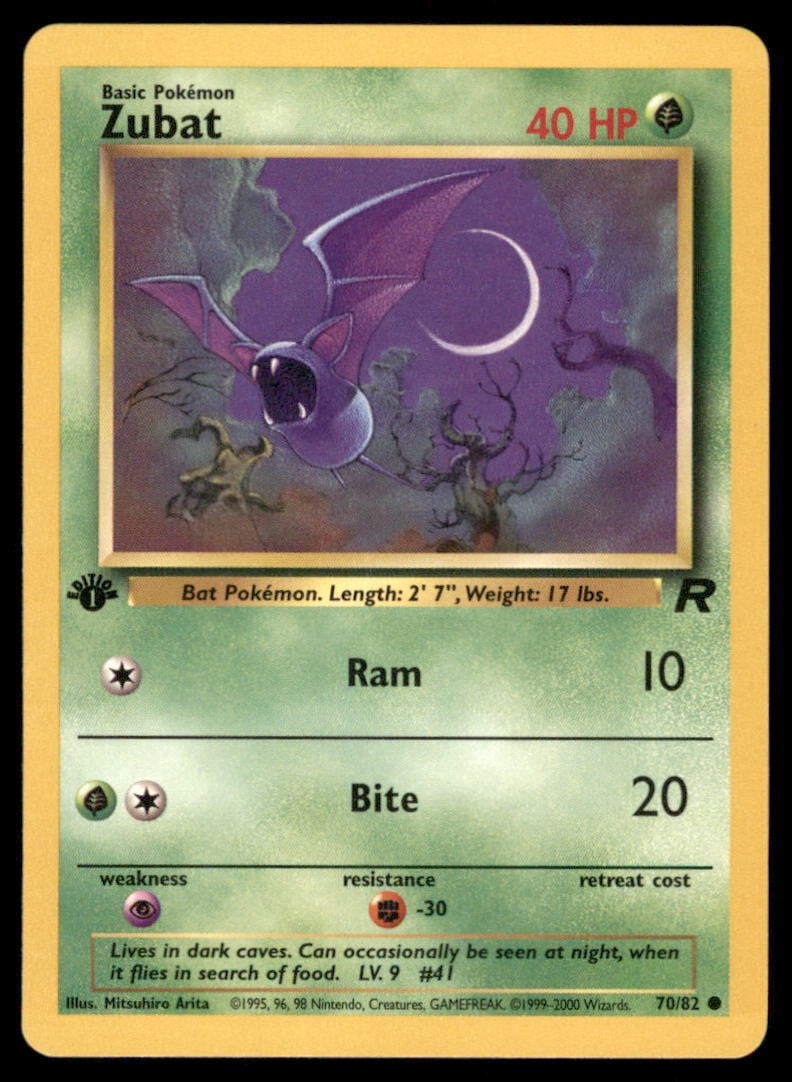 Zubat 1st Ed. Rocket Pokemon Card: We offer combined shipping on multiple items. Buyers may also arrange their own shipping. LiveShipping is a separate and independent option for shipping that is NOT a part of the auction house or thei
