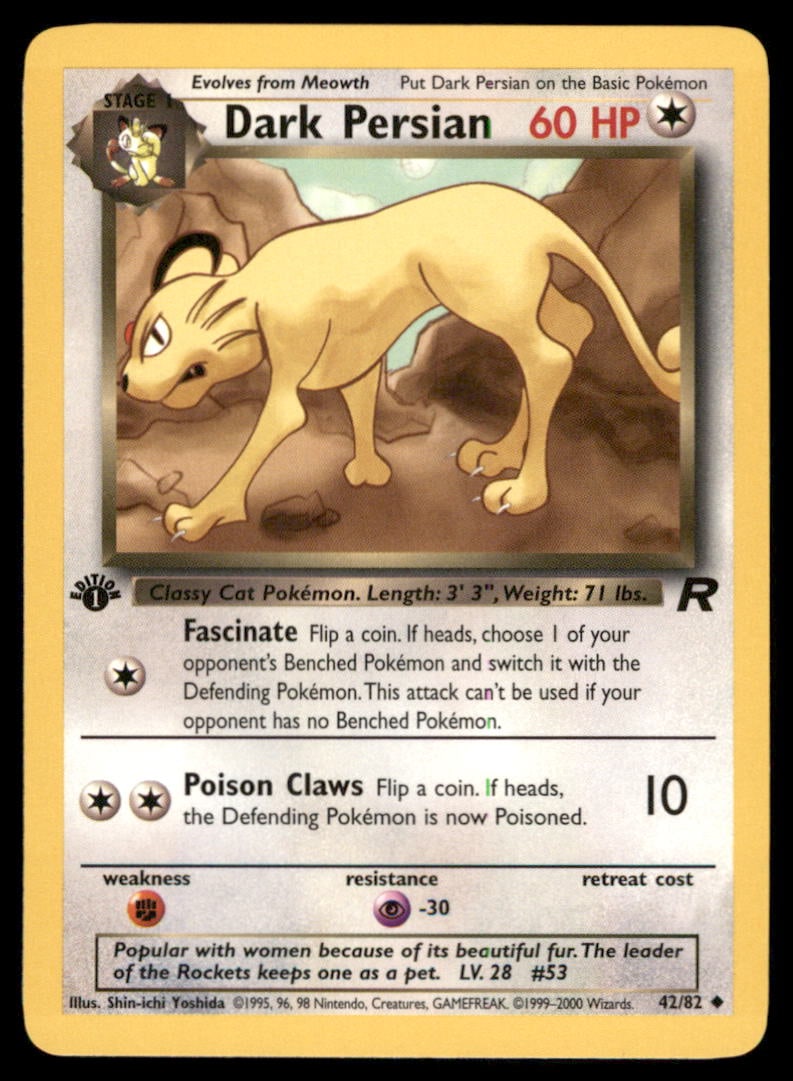 Dark Persian 1st Ed. Rocket Pokemon Card: We offer combined shipping on multiple items. Buyers may also arrange their own shipping. LiveShipping is a separate and independent option for shipping that is NOT a part of the auction house or thei