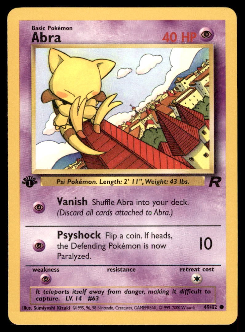 Abra 1st Ed. Rocket Pokemon Card: We offer combined shipping on multiple items. Buyers may also arrange their own shipping. LiveShipping is a separate and independent option for shipping that is NOT a part of the auction house or thei