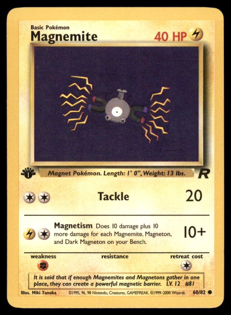 Magnemite 1st Ed. Rocket Pokemon Card: We offer combined shipping on multiple items. Buyers may also arrange their own shipping. LiveShipping is a separate and independent option for shipping that is NOT a part of the auction house or thei