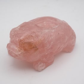 Chinese Carved Pink Quartz Beast Candle Holder