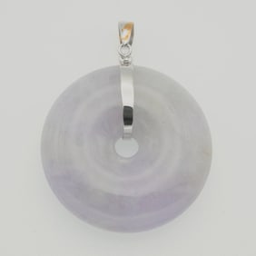 14K White Gold Latch Lavender Jadeite Round Pendant