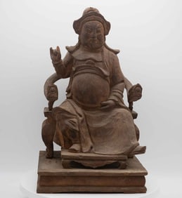 Antique Chinese Wood Sitted Deity Sculpture