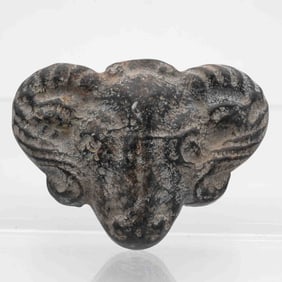 Antique Chinese Hongshan Culture Black Jade Sheep Head Amulet