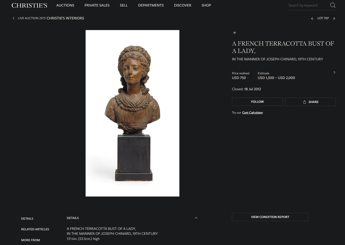 Antique 19th C. A French Terracotta Bust Of A Lady, In The Manner Of Joseph Chinard, Christies (1 of 7)