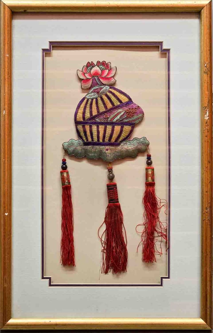 Vintage Chinese Embroidery On Framed Wall Art "Trinket Box" (1 of 6)