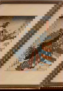 Antique Utagawa Kunisada Ukiyo-e Woodblock On Paper "Wakanaya Wakakusa": Title: Wakanaya Wakakusa Medium: Woodblock On Paper Size: 13.5 x 9 inches Frame: 19.5 x 15 inches Age: Antique Condition: Great, please check photo for condition reference Provenance: Combined shippin