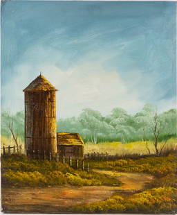 Vintage Scenic Oil On Canvas "Barn Landscape": Title: Barn Landscape Medium: Oil On Canvas Size: 20 x 24 inches Age: Vintage Condition: Great Overall All Signature: Signed Great for collection or home decoration. Provenance: Collection From Glen C