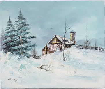 Vintage Scenic Oil On Canvas "House With Trees": Title: House With Trees Medium: Oil On Canvas Size: 20 x 24 inches Age: Vintage Condition: Great Overall All Signature: Signed Great for collection or home decoration. Provenance: Collection From Glen