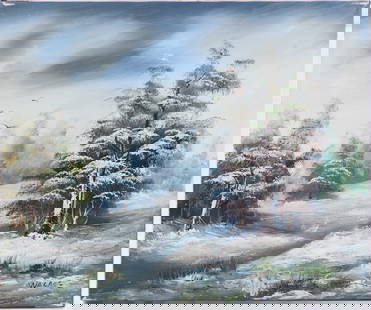 Vintage Scenic Oil On Canvas "Winter Stream": Title: Winter Stream Medium: Oil On Canvas Size: 20 x 24 inches Age: Vintage Condition: Great Overall All Signature: Signed Great for collection or home decoration. Provenance: Collection From Glen Co