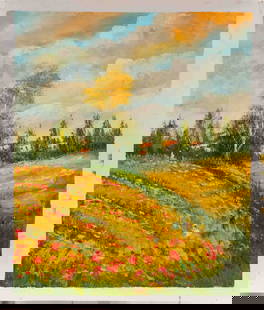 Impressionist Acrylic On Canvas "Landscape With Poppies": Title: Landscape With Poppies Medium: Acrylic On Canvas Size: 24 x 20 inches Condition: Great, hand painted, please check photo for condition reference Provenance: Combined shipping rate available. Fo
