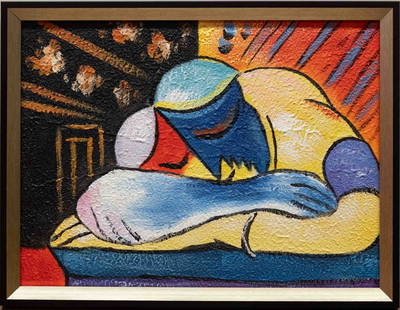 After Picasso Acrylic On Canvas "Rest": Title: Rest Medium: Acrylic On Canvas Size: 16 x 12 inches Frame: 17 x 13 inches Age: Condition: Great, hand painted, please check photo for condition reference Provenance: Combined shipping rate avai