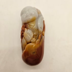 Natural Red & White Carved Jade Jadeite Buddha Sculpture MING0007