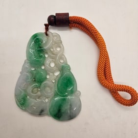 Natural Green & White Carved Jade Jadeite Pendant MING0009