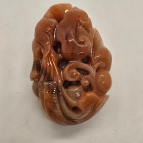 Natural Red & White Carved Jade Jadeite Phoenix Pendant MING0012