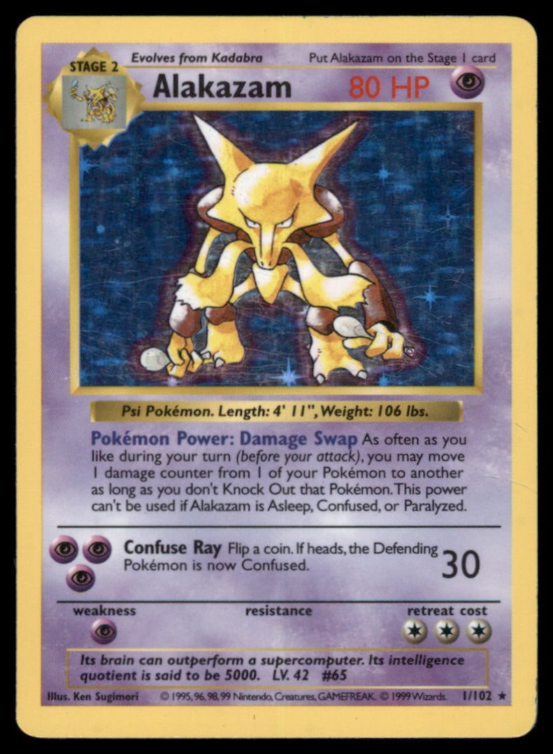 Alakazam Base Set (Shadowless) #001/102 Holo Pokemon Card (1 of 2)