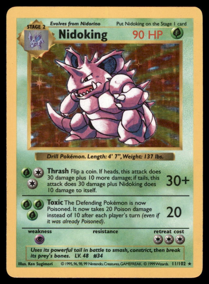 Nidoking Base Set (Shadowless) #011/102 Holo Pokemon Card (1 of 2)