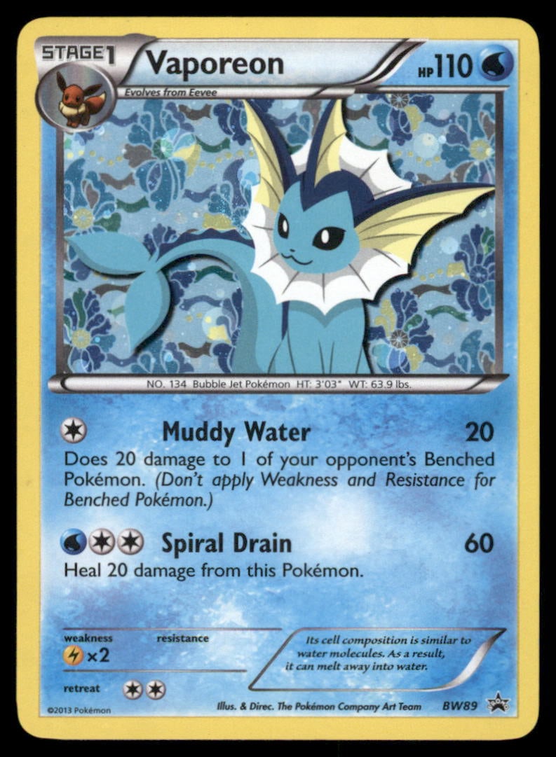 Vaporeon Black and White Promos #BW89 Holo Pokemon Card: We offer combined shipping on multiple items. Buyers may also arrange their own shipping. LiveShipping is a separate and independent option for shipping that is NOT a part of the auction house or thei