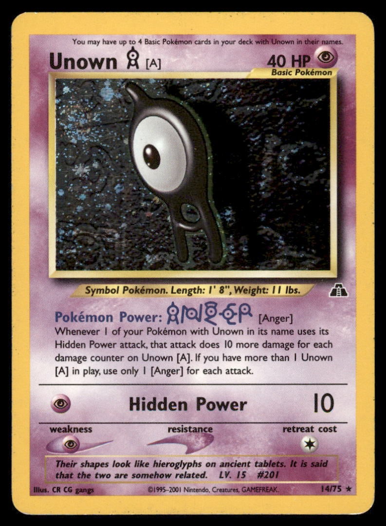 Unown [A] (14) Neo Discovery #14/75 Holo Pokemon Card: We offer combined shipping on multiple items. Buyers may also arrange their own shipping. LiveShipping is a separate and independent option for shipping that is NOT a part of the auction house or thei