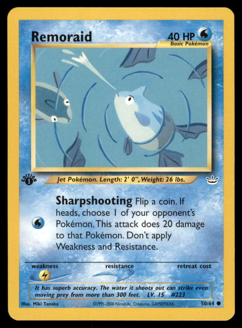 Remoraid 1st Ed. Neo Pokemon Card: We offer combined shipping on multiple items. Buyers may also arrange their own shipping. LiveShipping is a separate and independent option for shipping that is NOT a part of the auction house or thei
