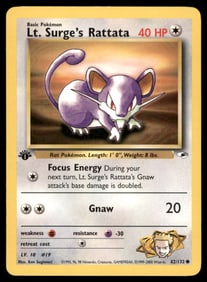 Lt Surge's Rattata 1st Ed. Gym Pokemon Card