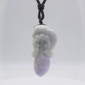 Chinese Carved Green And Lavender Jadeite Dragon Pendant