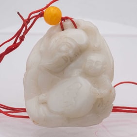 Old Chinese Carved White Jade Shoulao Pendant