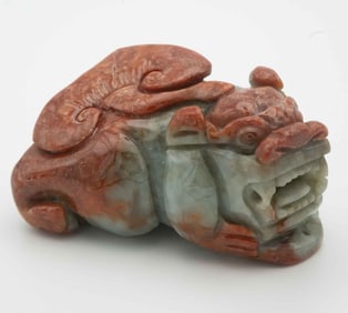 Carved Yellow And Green Jade Pixiu Sculpture