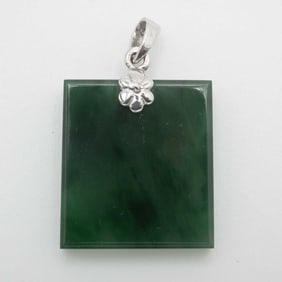 14K White Gold Latch Green Icy Jadeite Pendant